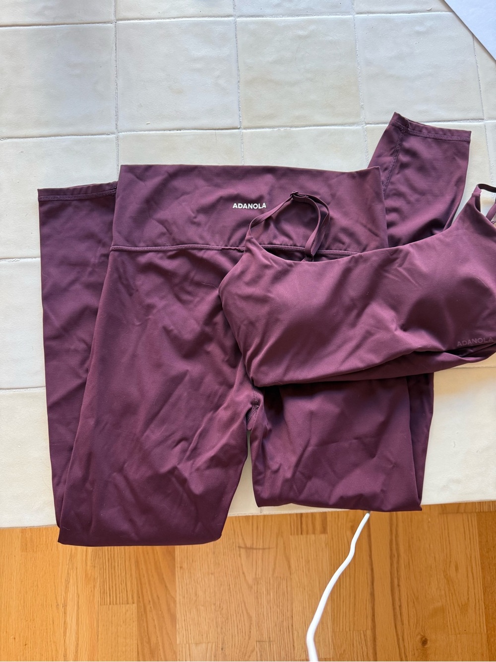 Adanola Maroon High-Waist Leggings with Matching Sports Bra
